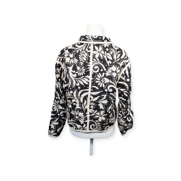 Storia Cream and Black Floral Quilted Jacket  SZ S 100% Cotton Boho Print - Picture 5 of 11